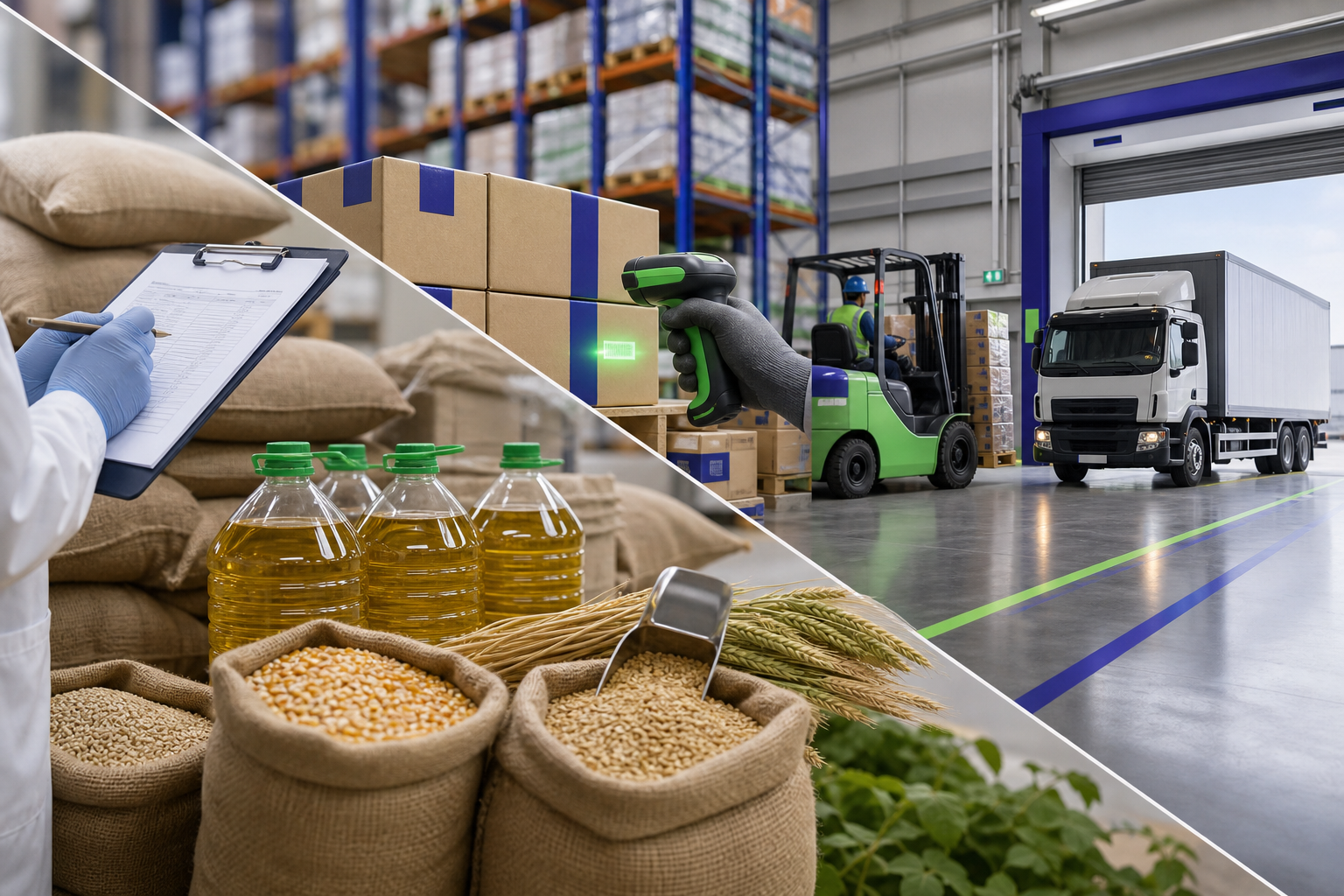 Agro commodity supply chain with inspected products and dispatch-ready pallets